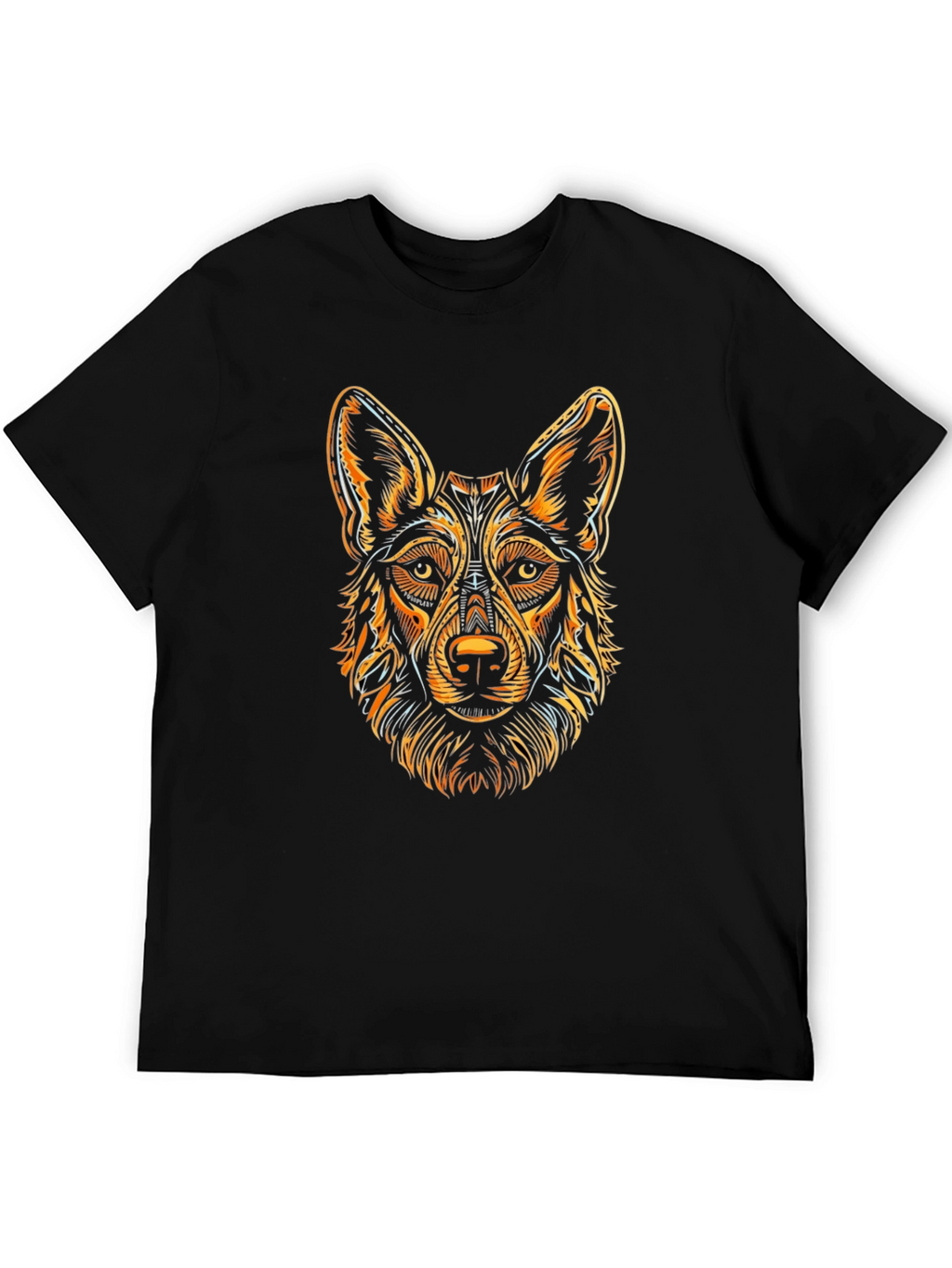 Black T-Shirt with Stylized Dog Graphic