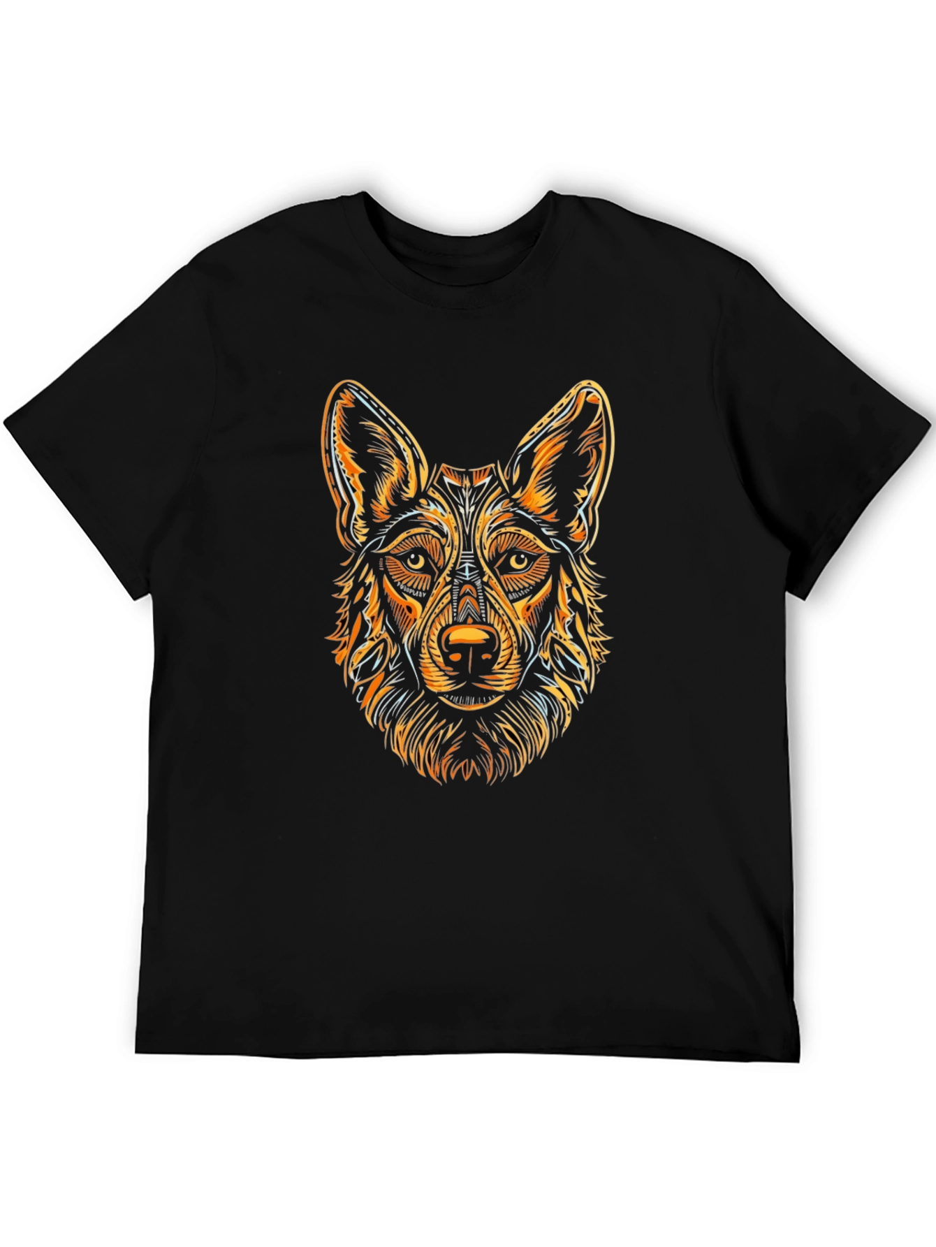 Black T-Shirt with Stylized Dog Graphic