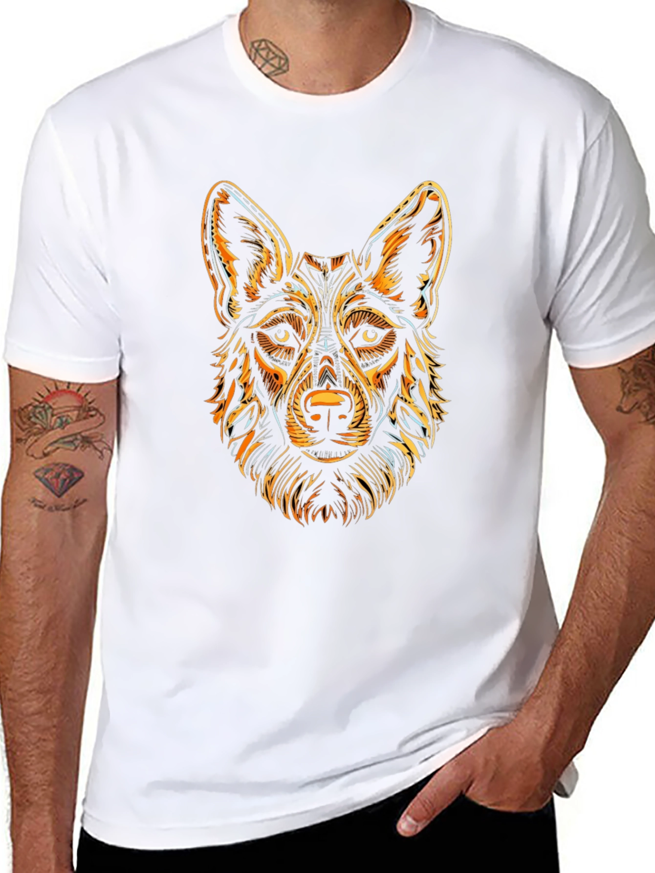 Black T-Shirt with Stylized Dog Graphic