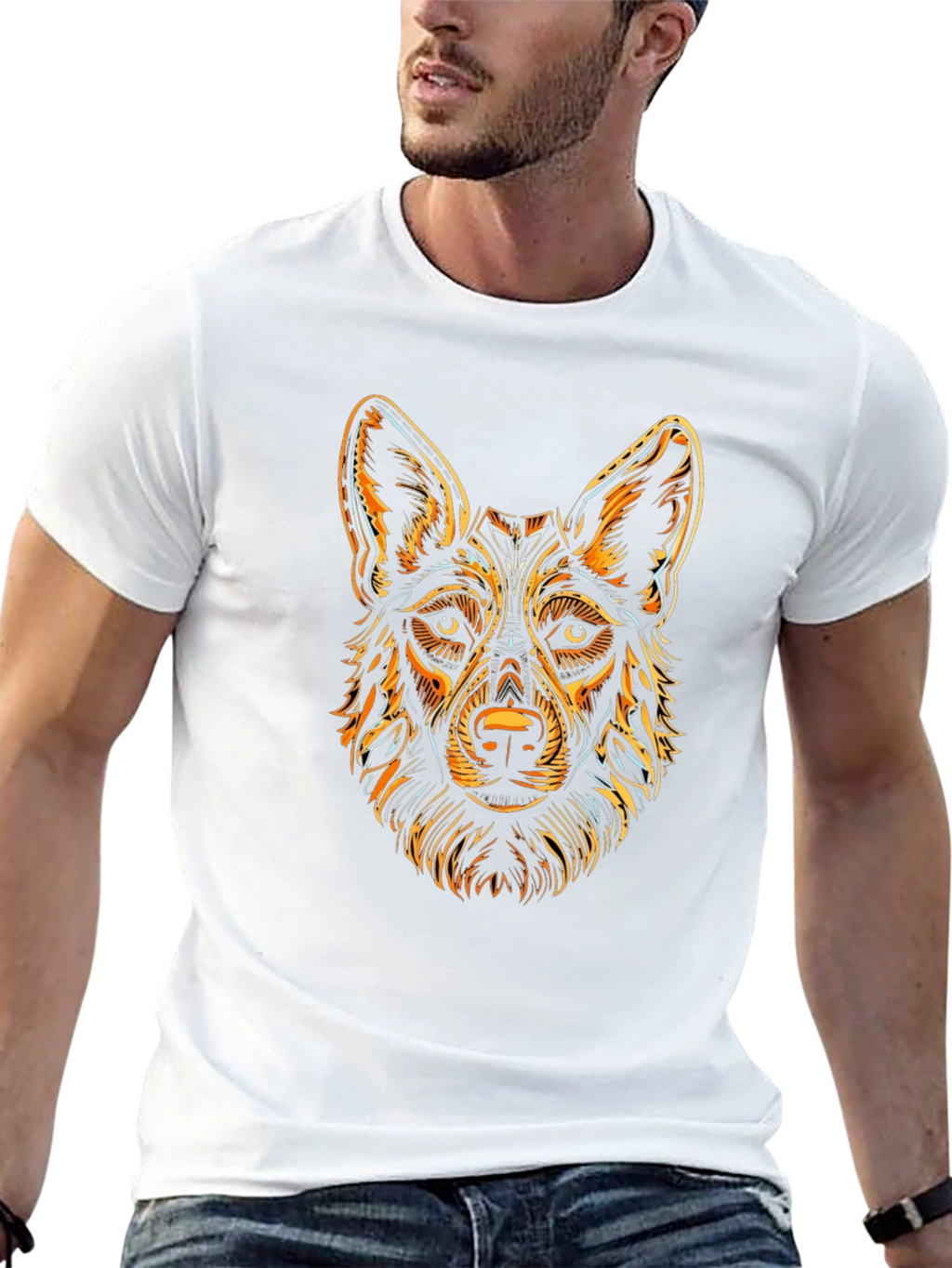 Black T-Shirt with Stylized Dog Graphic