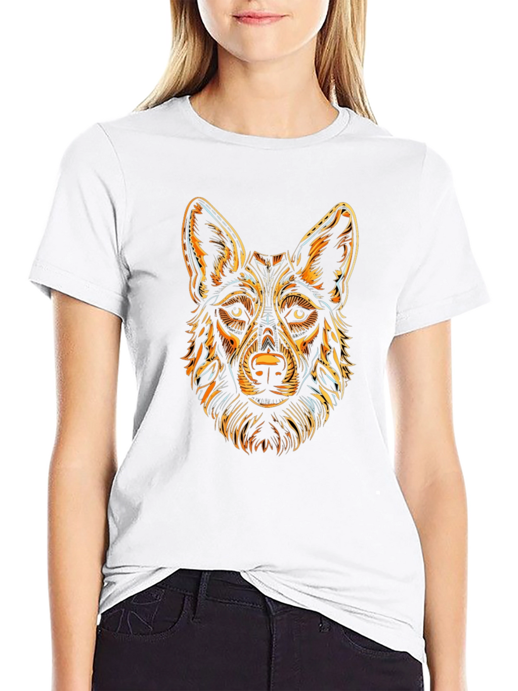 Black T-Shirt with Stylized Dog Graphic