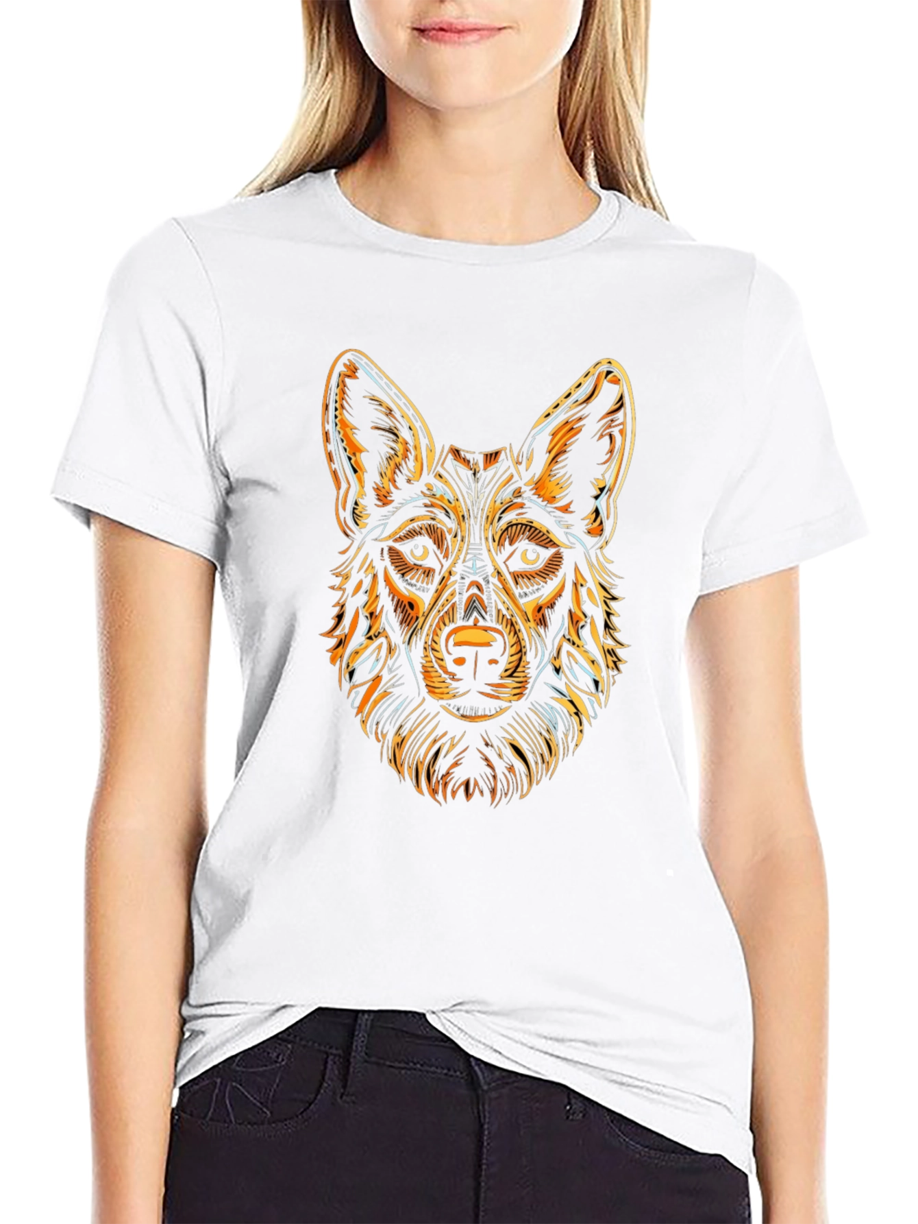 Black T-Shirt with Stylized Dog Graphic