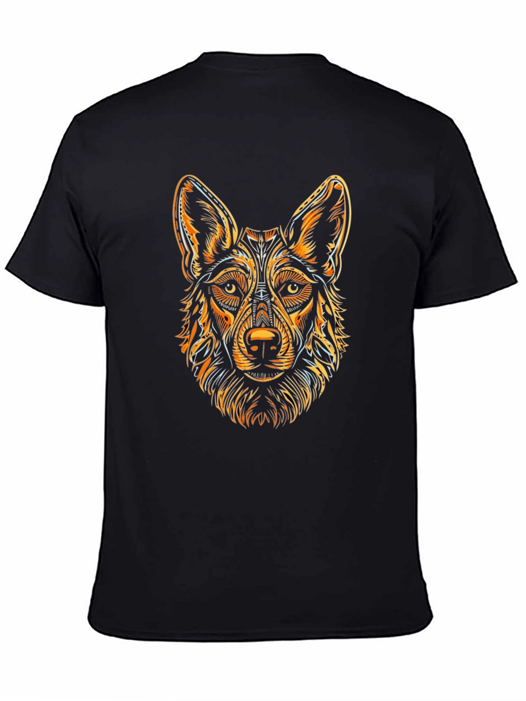 Black T-Shirt with Stylized Dog Graphic