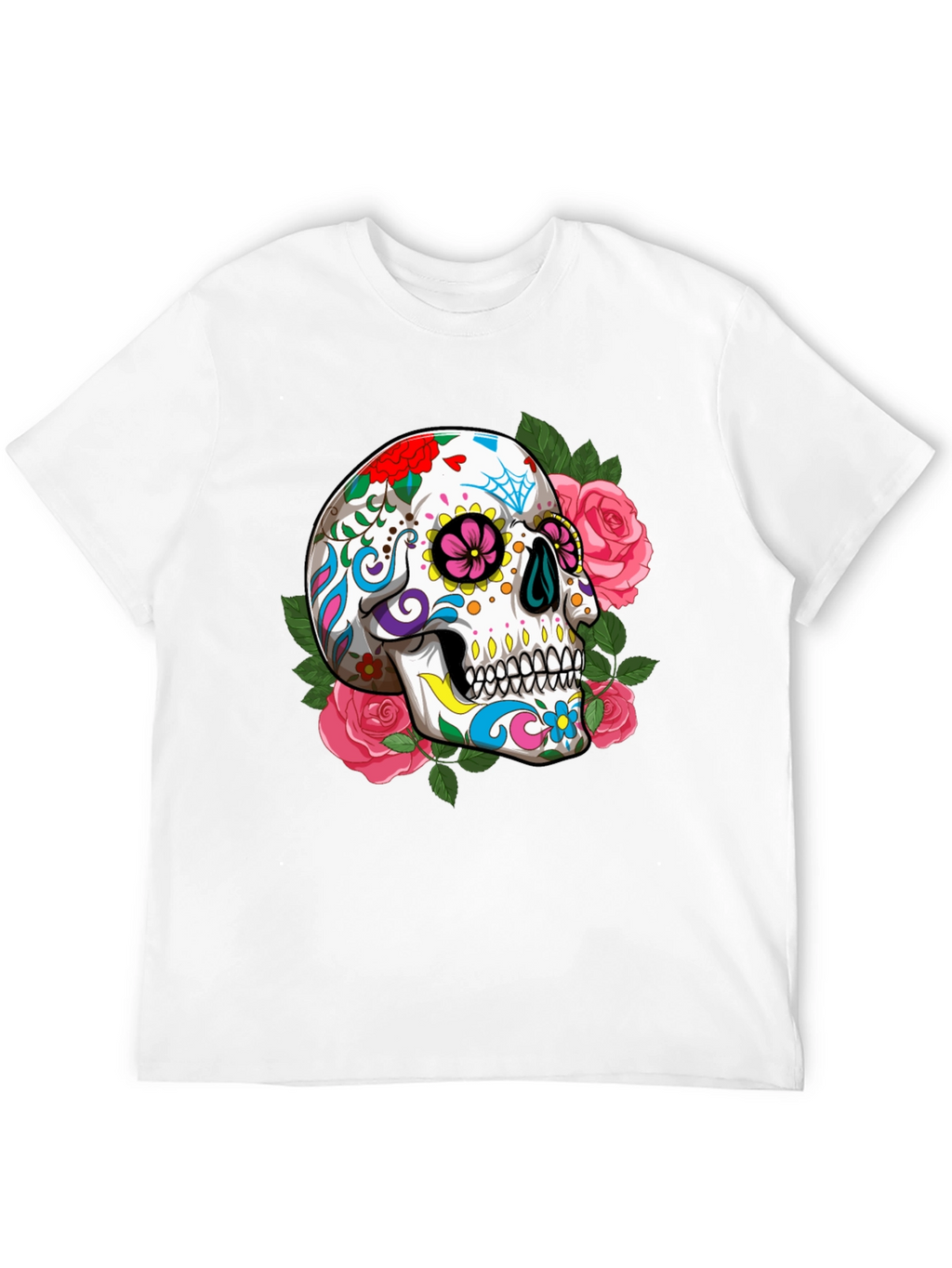 Floral Sugar Skull Graphic T-Shirt - Black