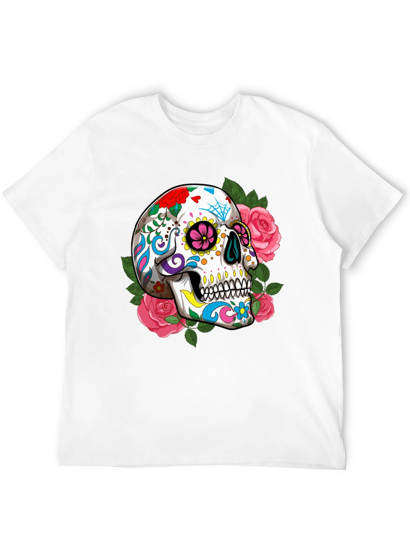 Floral Sugar Skull Graphic T-Shirt - Black