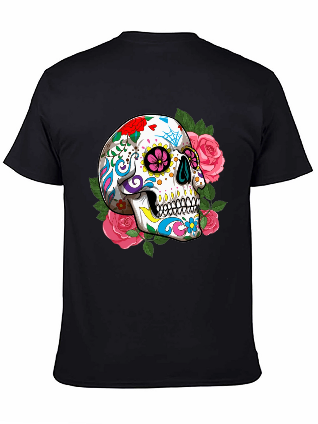 Floral Sugar Skull Graphic T-Shirt - Black