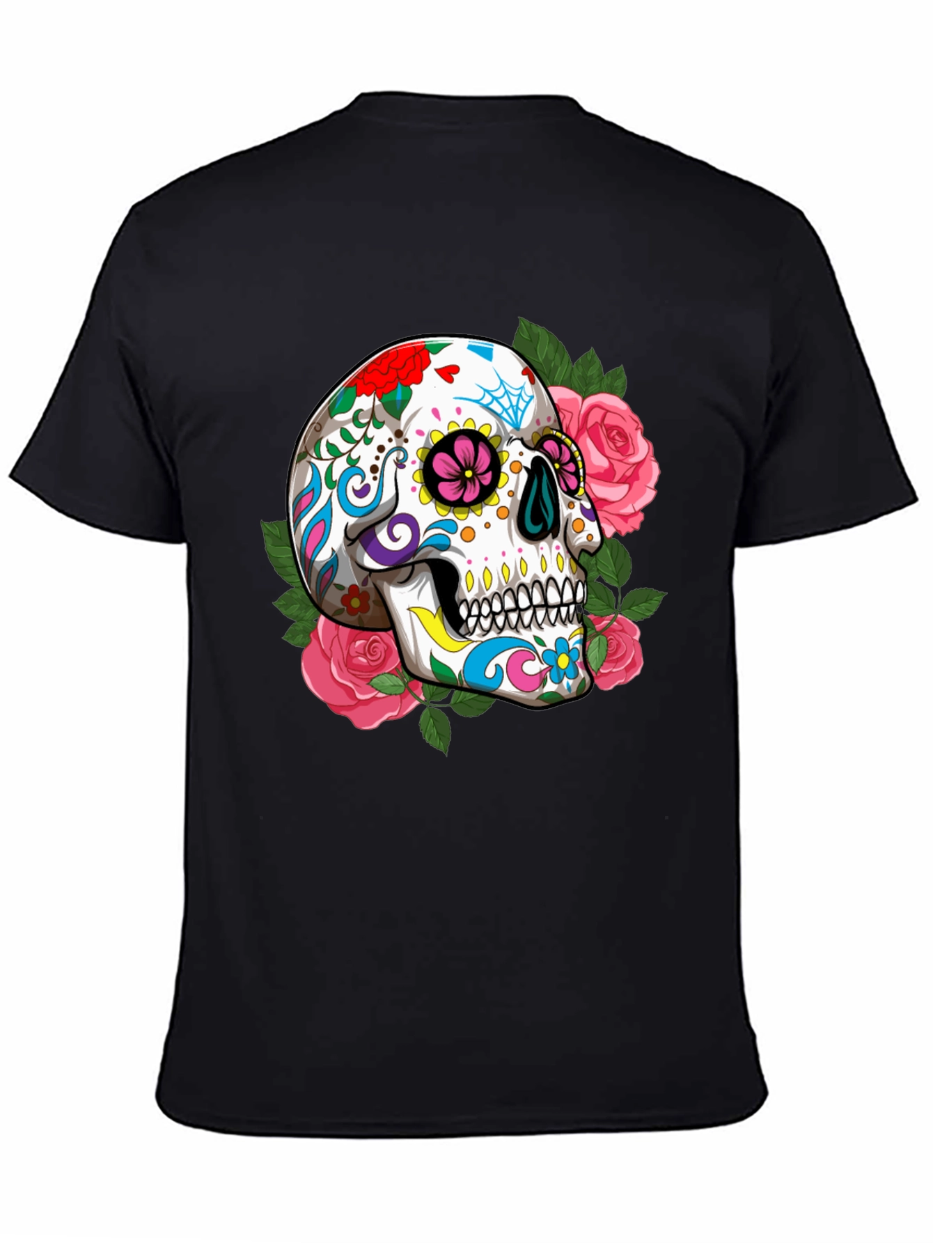 Floral Sugar Skull Graphic T-Shirt - Black