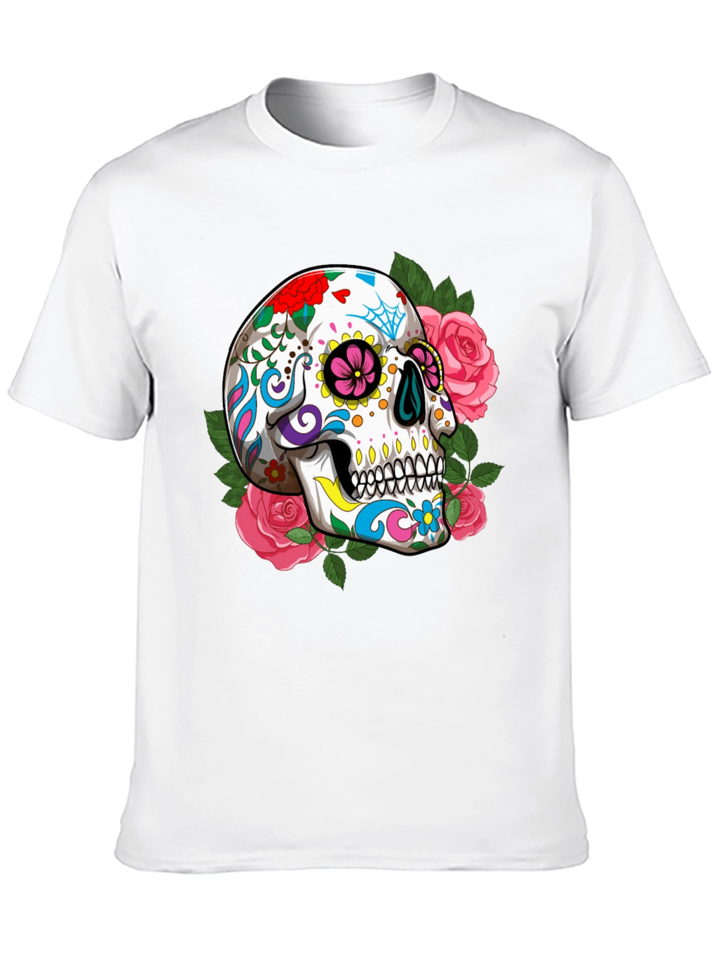 Floral Sugar Skull Graphic T-Shirt - Black