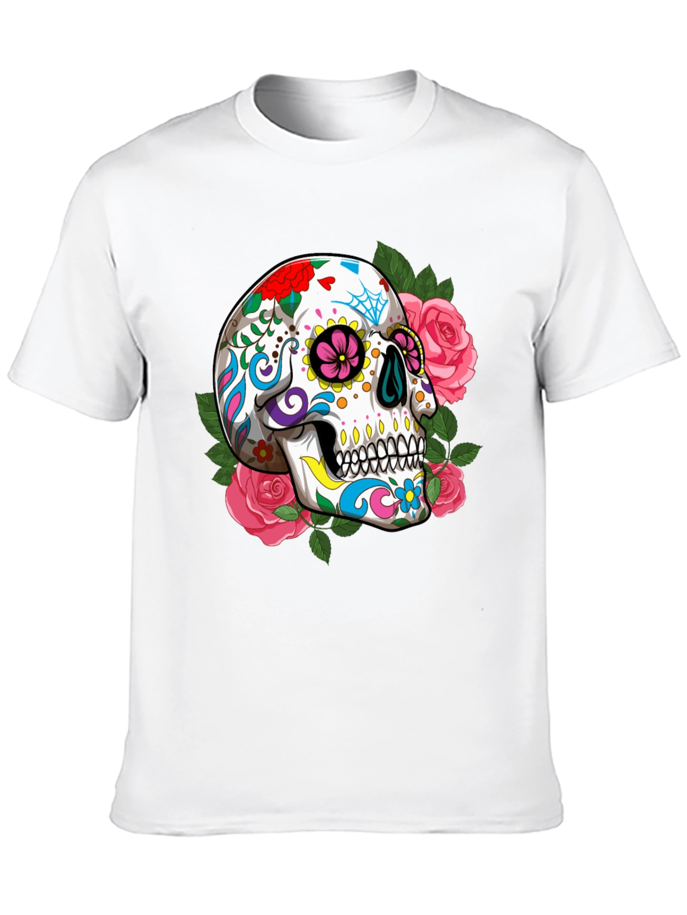Floral Sugar Skull Graphic T-Shirt - Black