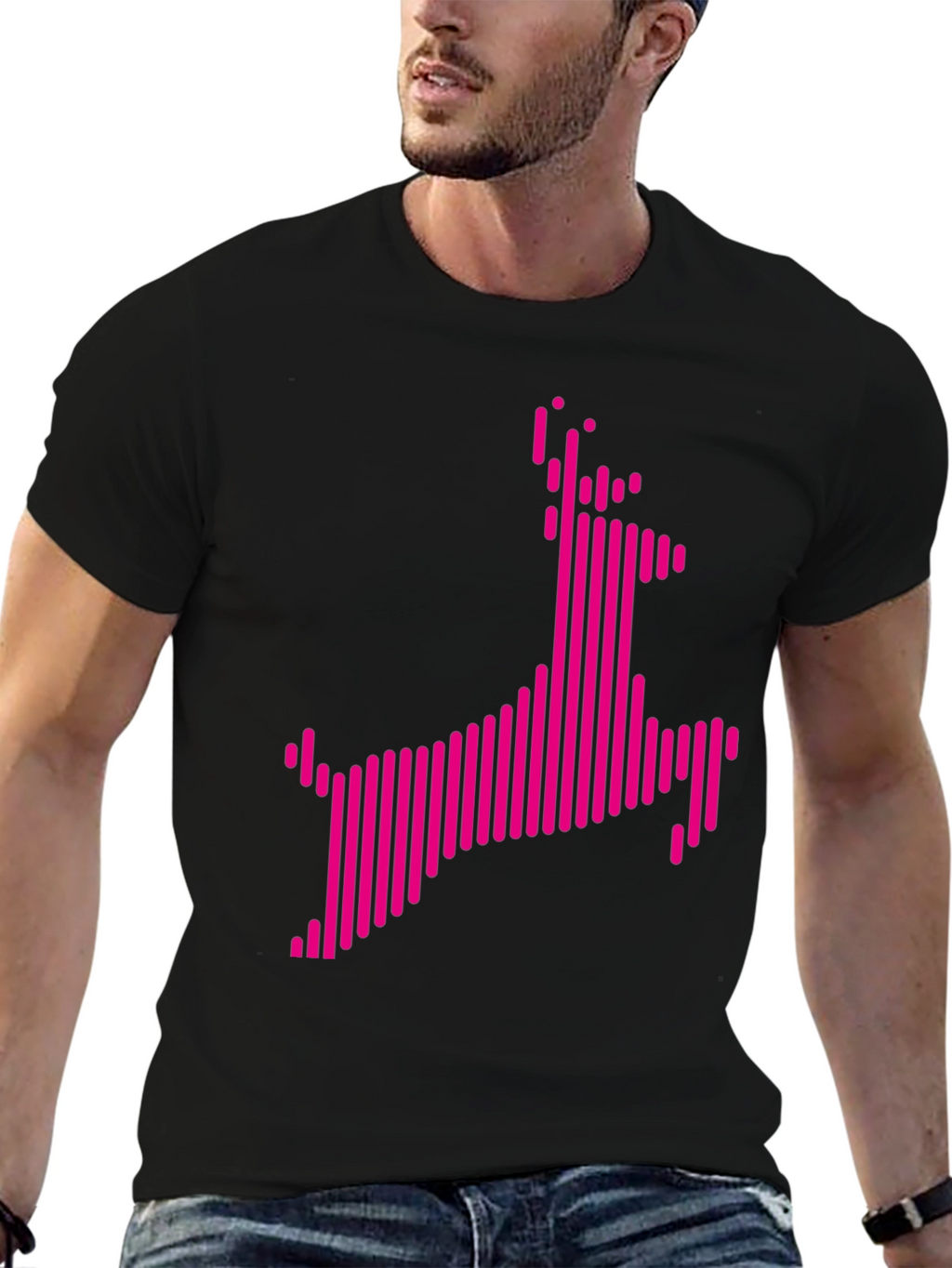 Abstract Pink Deer Graphic Black T-Shirt