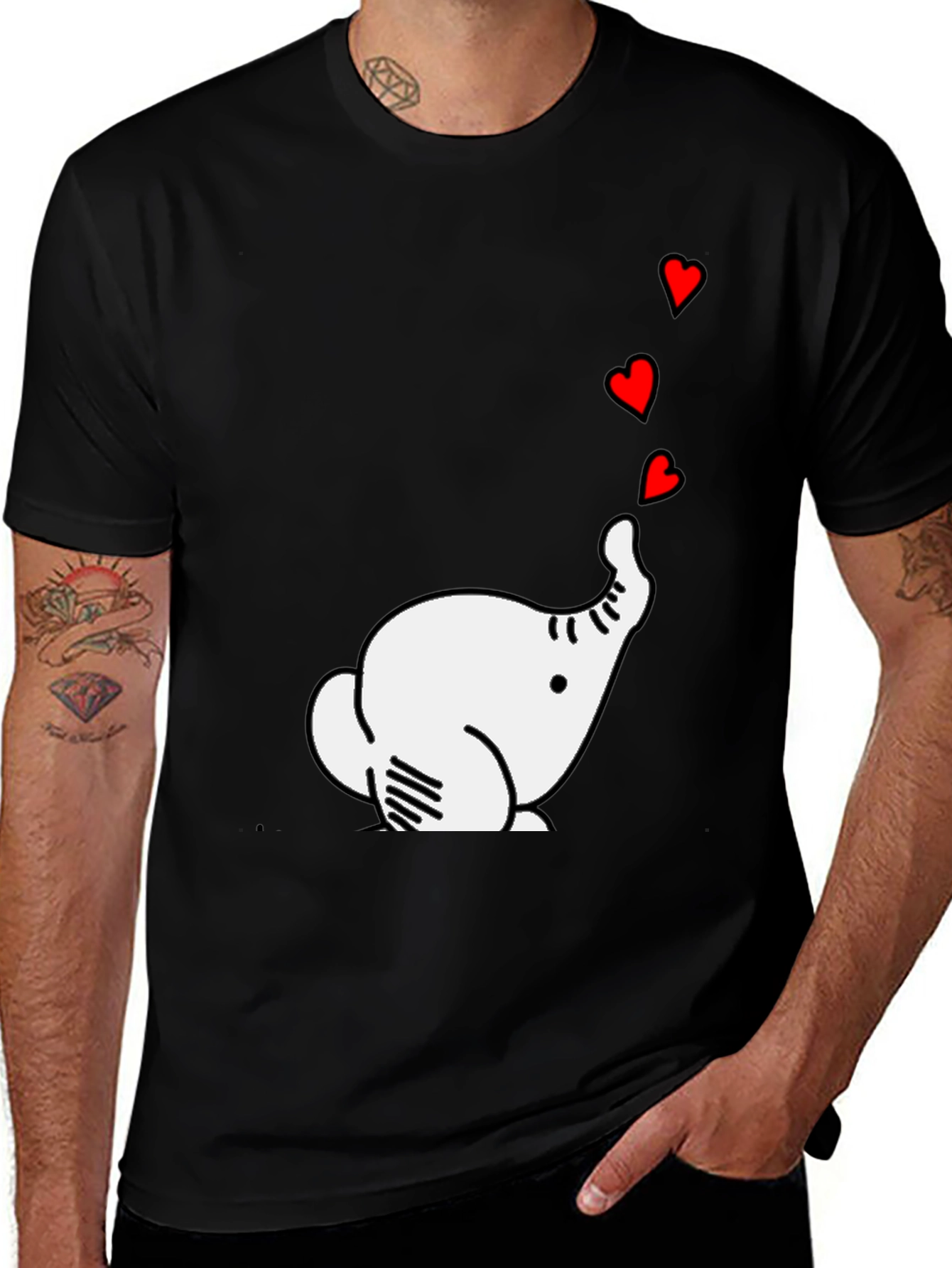 Elephant Hearts Graphic Black T-Shirt
