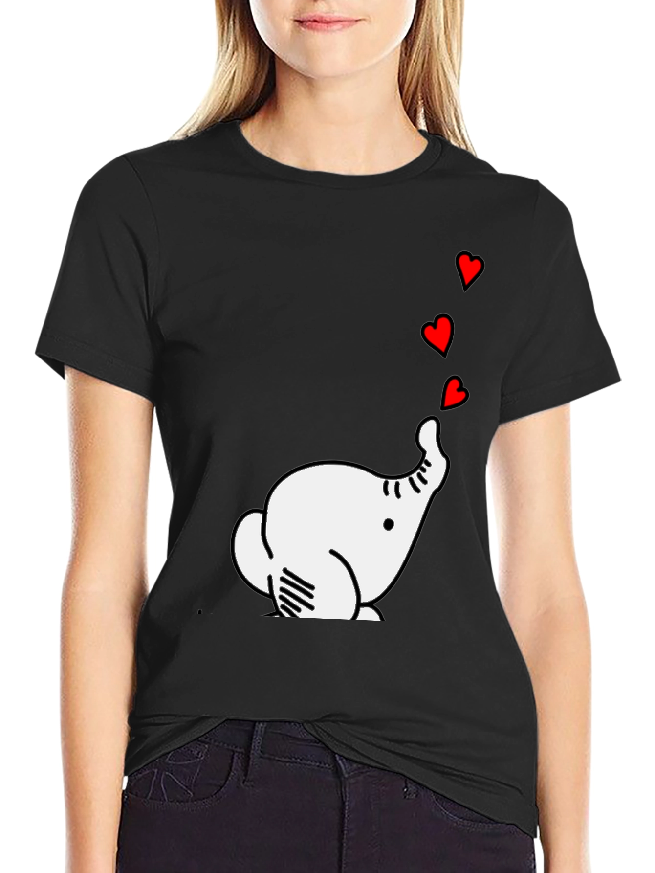 Elephant Hearts Graphic Black T-Shirt