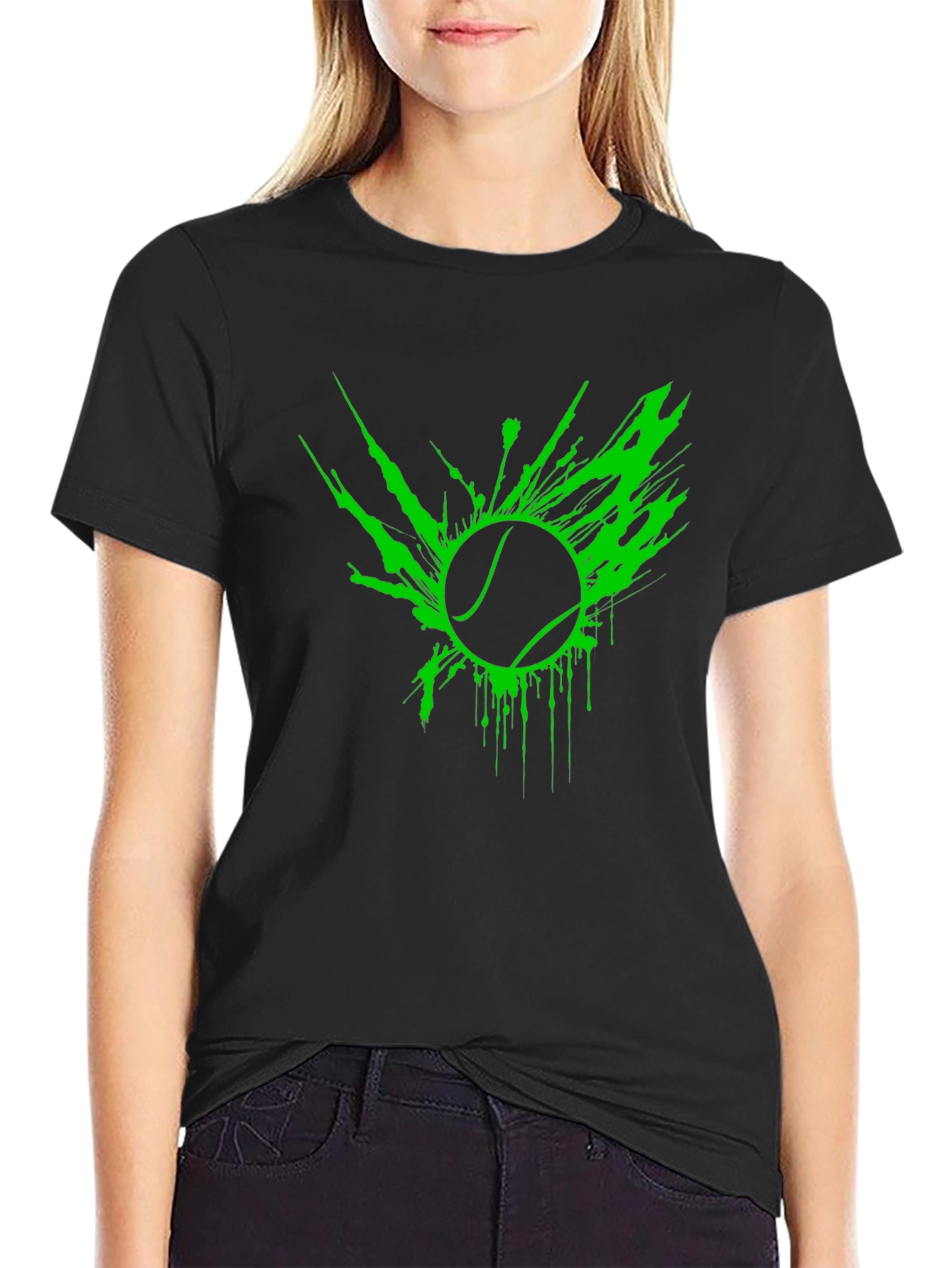 Neon Tennis Ball Graphic Black T-Shirt
