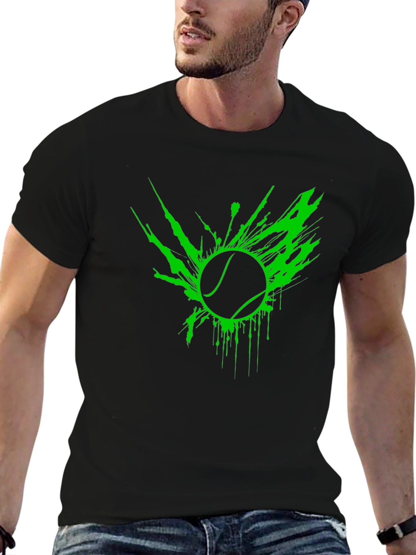 Neon Tennis Ball Graphic Black T-Shirt