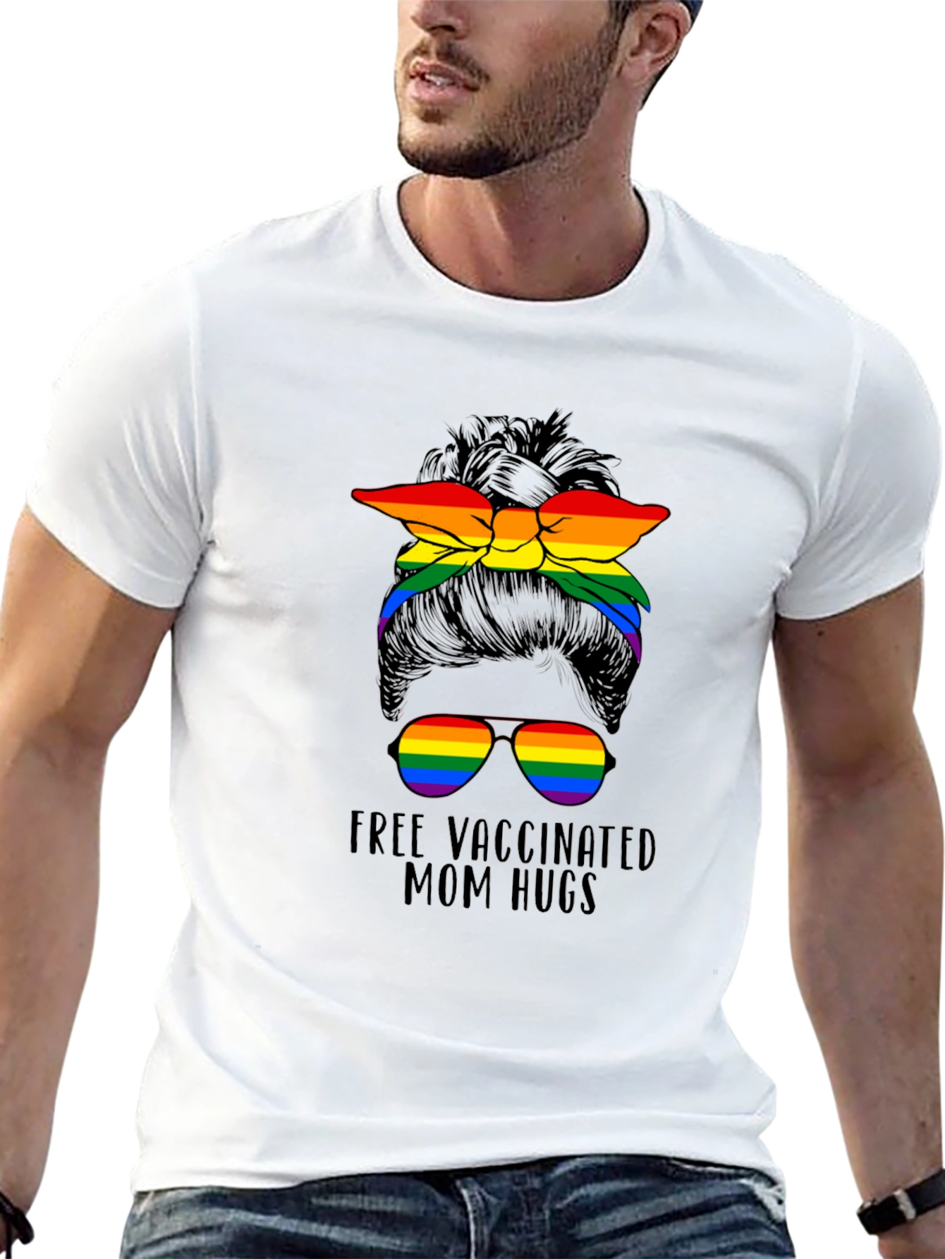 Vaccinated Mom Hugs T-Shirt Rainbow Bandana