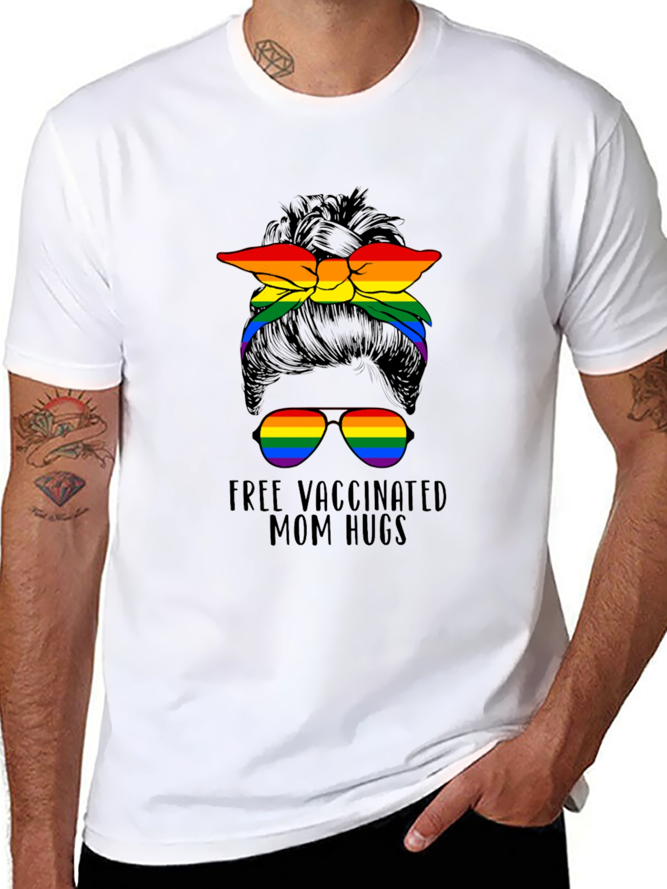 Vaccinated Mom Hugs T-Shirt Rainbow Bandana