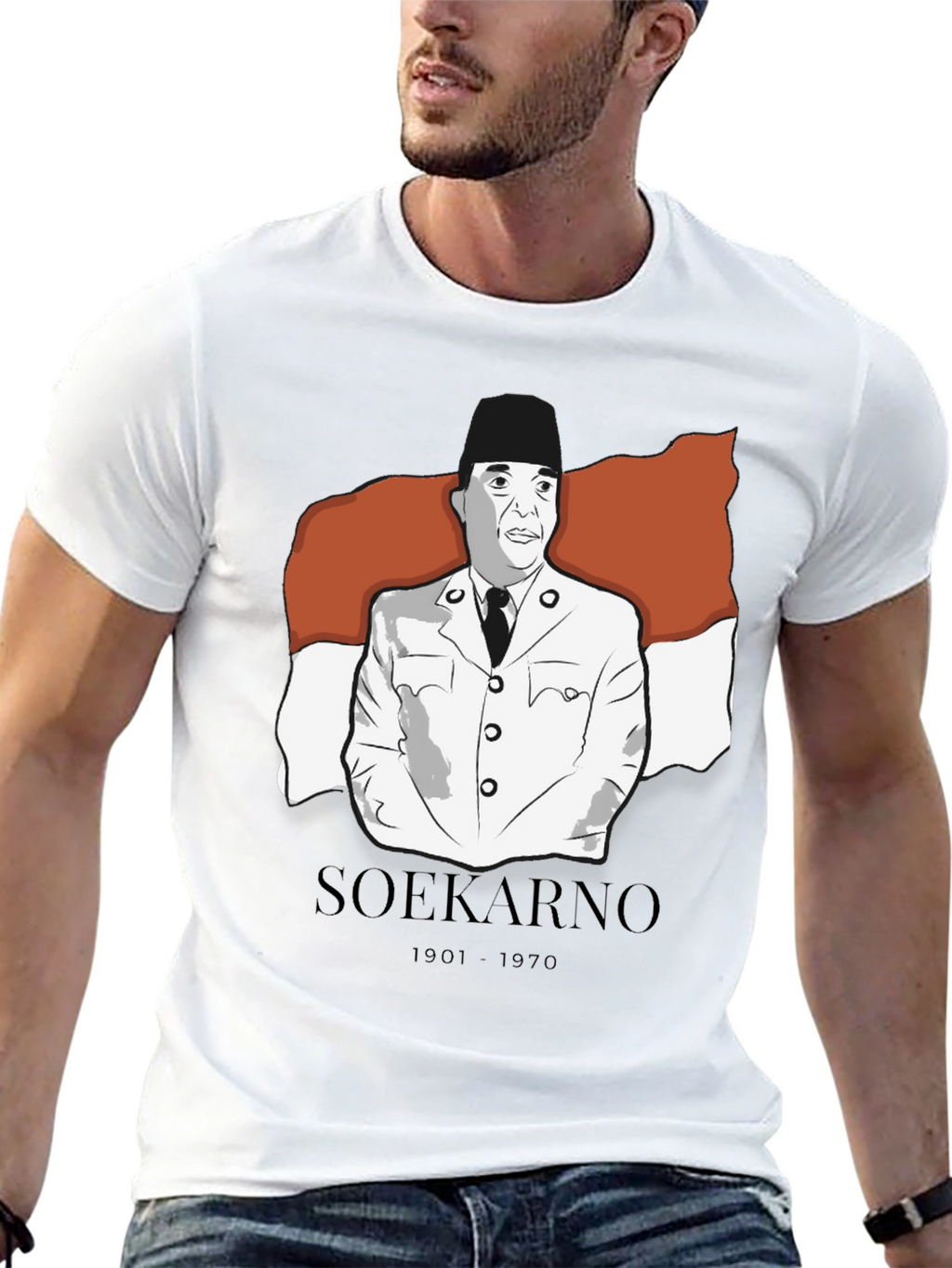 Soekarno Graphic Tee - Black Cotton Blend T-Shirt