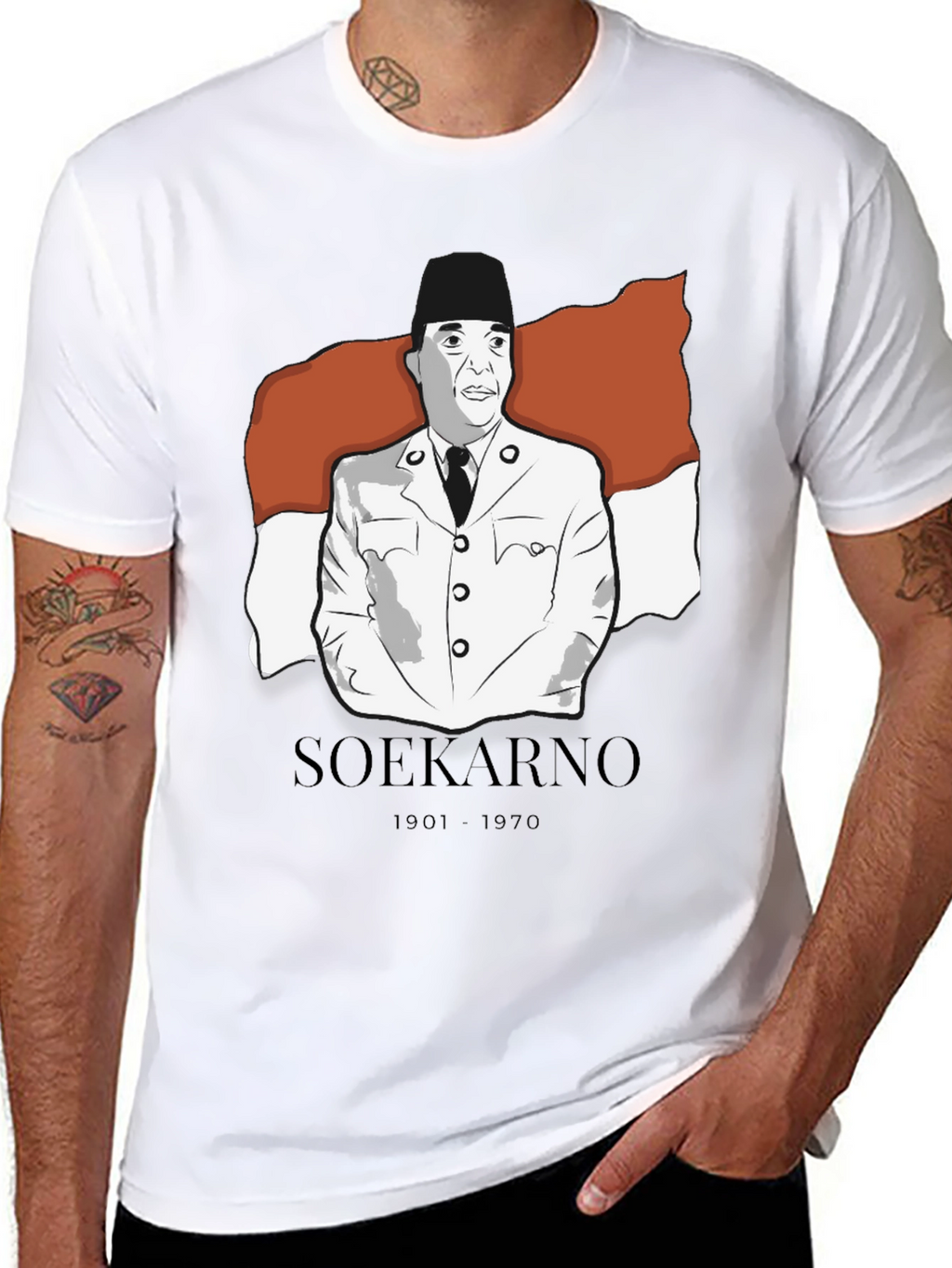 Soekarno Graphic Tee - Black Cotton Blend T-Shirt