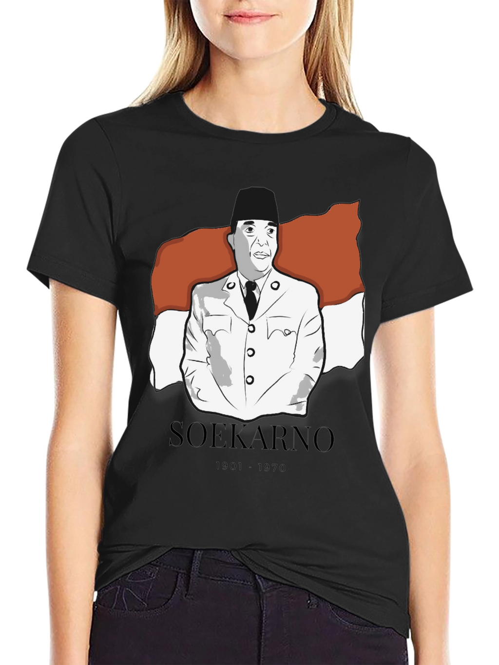 Soekarno Graphic Tee - Black Cotton Blend T-Shirt