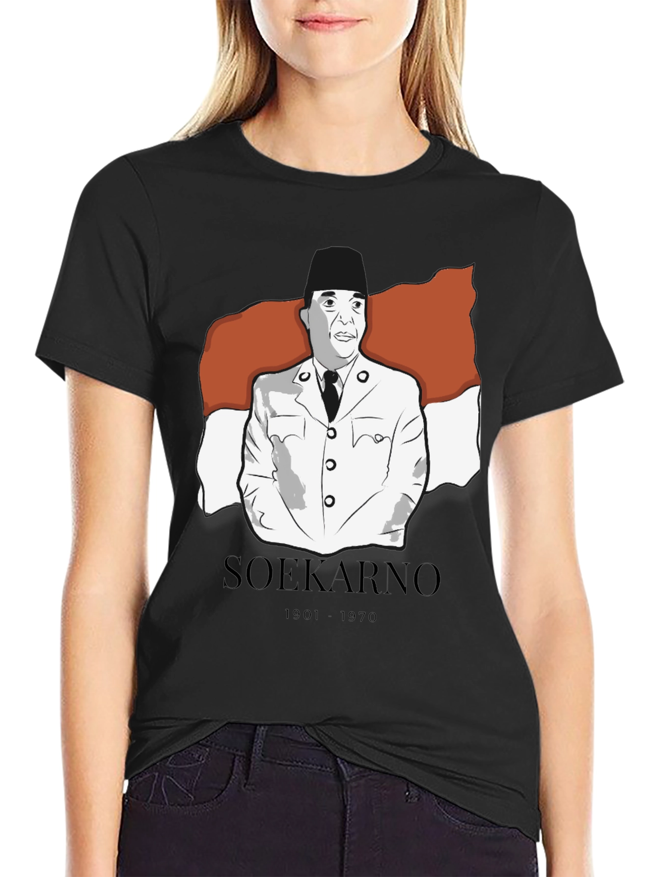 Soekarno Graphic Tee - Black Cotton Blend T-Shirt