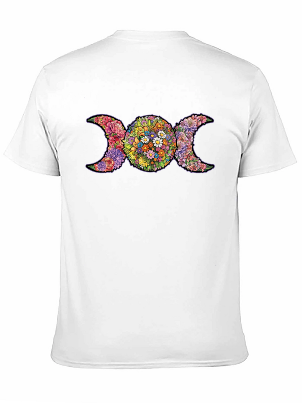 Floral Triple Moon Goddess T-Shirt - Black