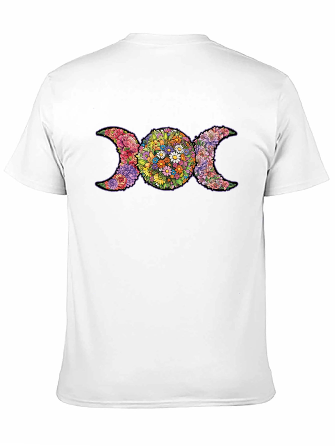 Floral Triple Moon Goddess T-Shirt - Black