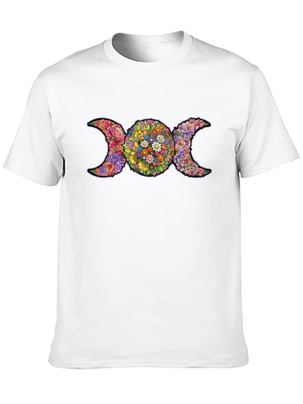 Floral Triple Moon Goddess T-Shirt - Black