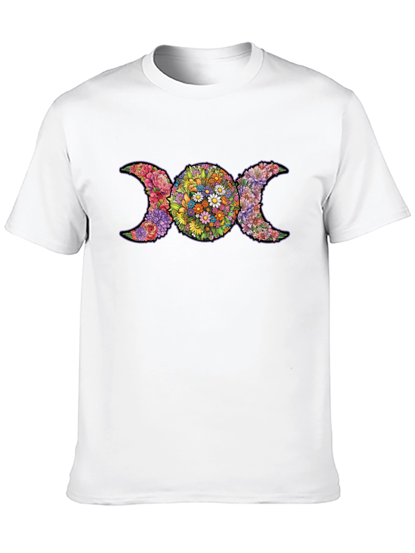 Floral Triple Moon Goddess T-Shirt - Black