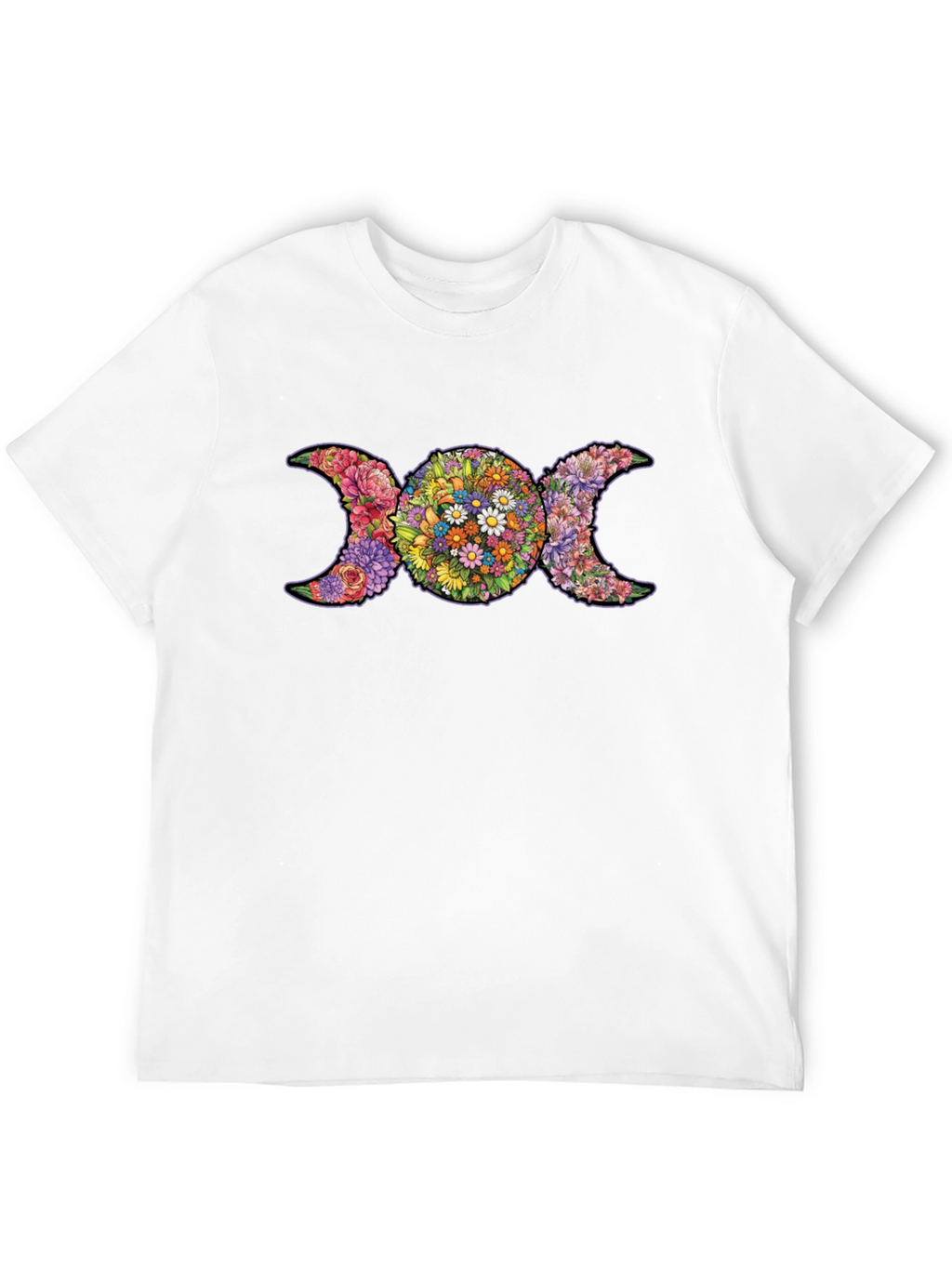 Floral Triple Moon Goddess T-Shirt - Black