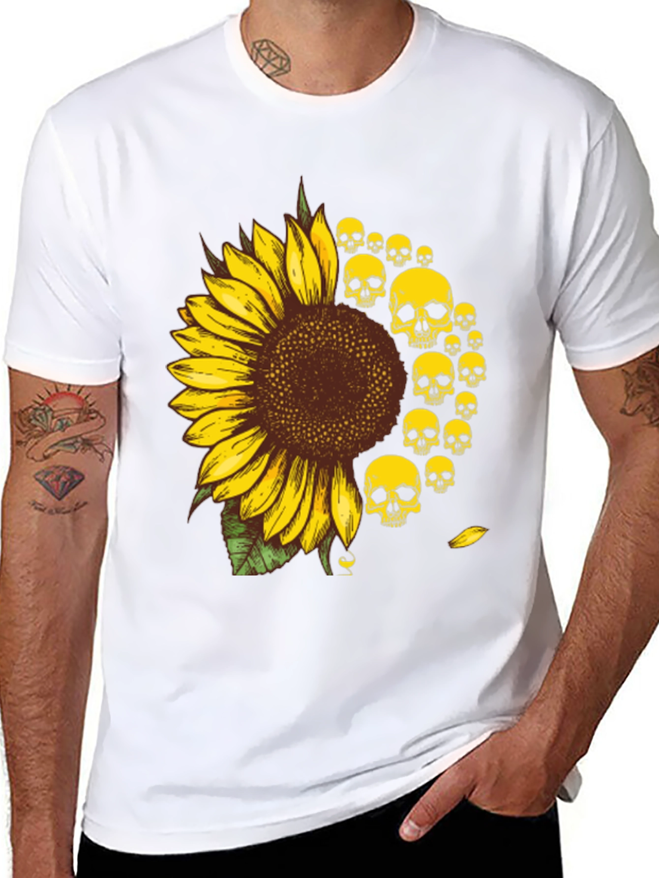 Skull Sunflower Graphic Tee - Unisex Cotton T-Shirt