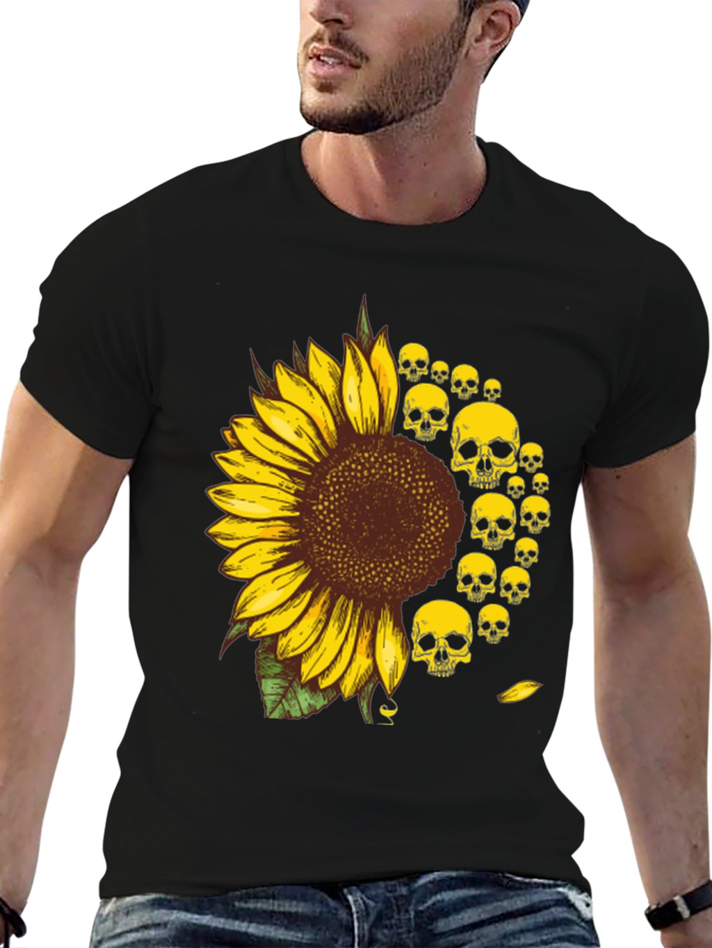 Skull Sunflower Graphic Tee - Unisex Cotton T-Shirt