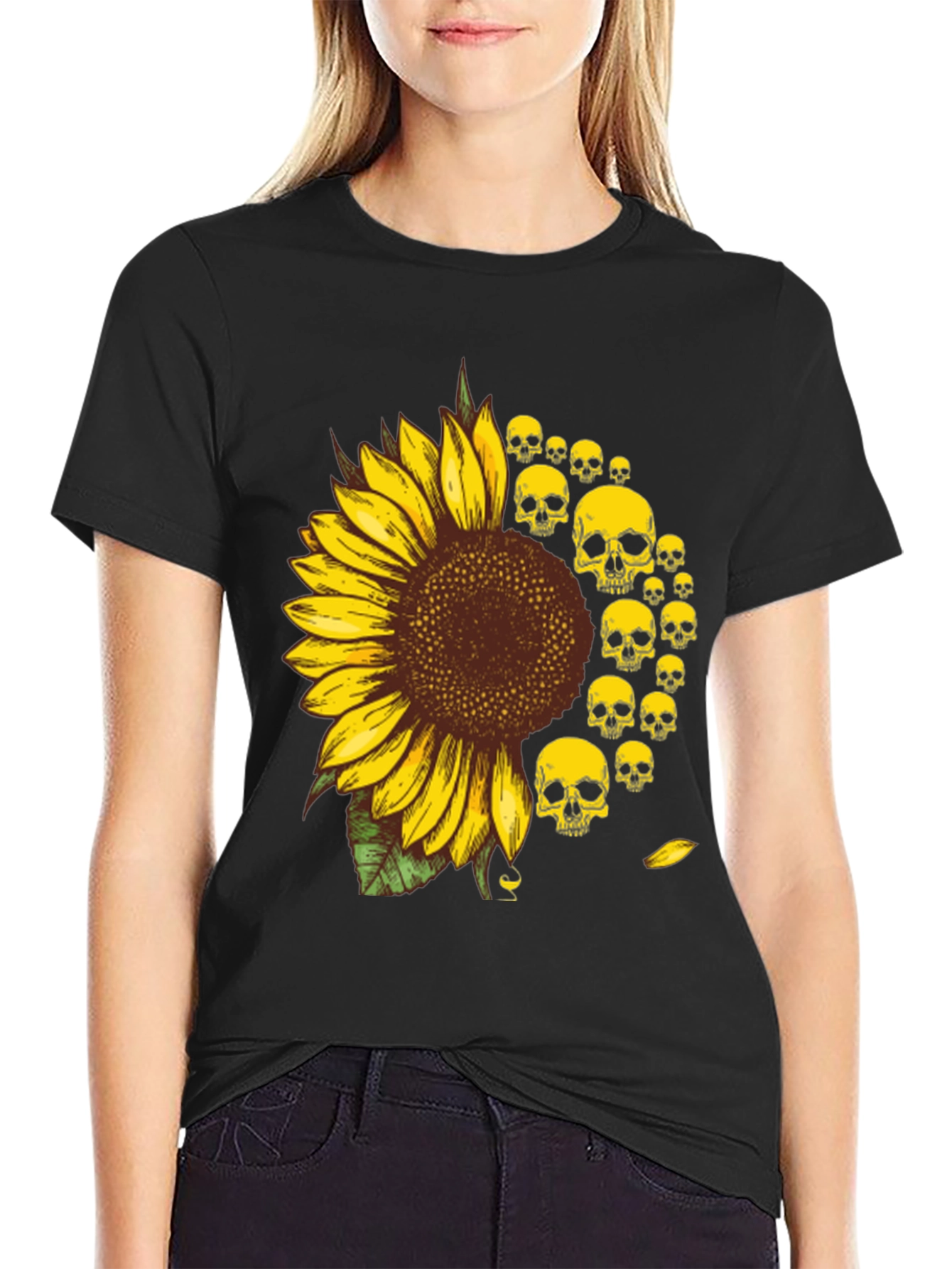 Skull Sunflower Graphic Tee - Unisex Cotton T-Shirt