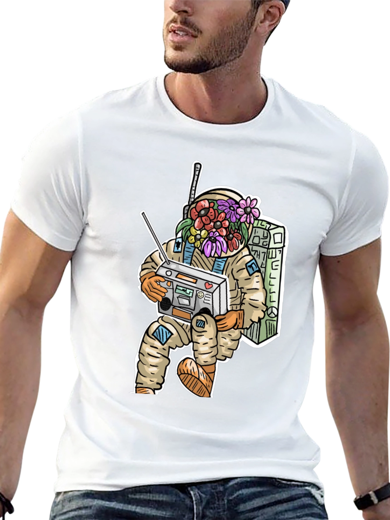 Astronaut Boombox Graphic Tee - Cool Casual Wear