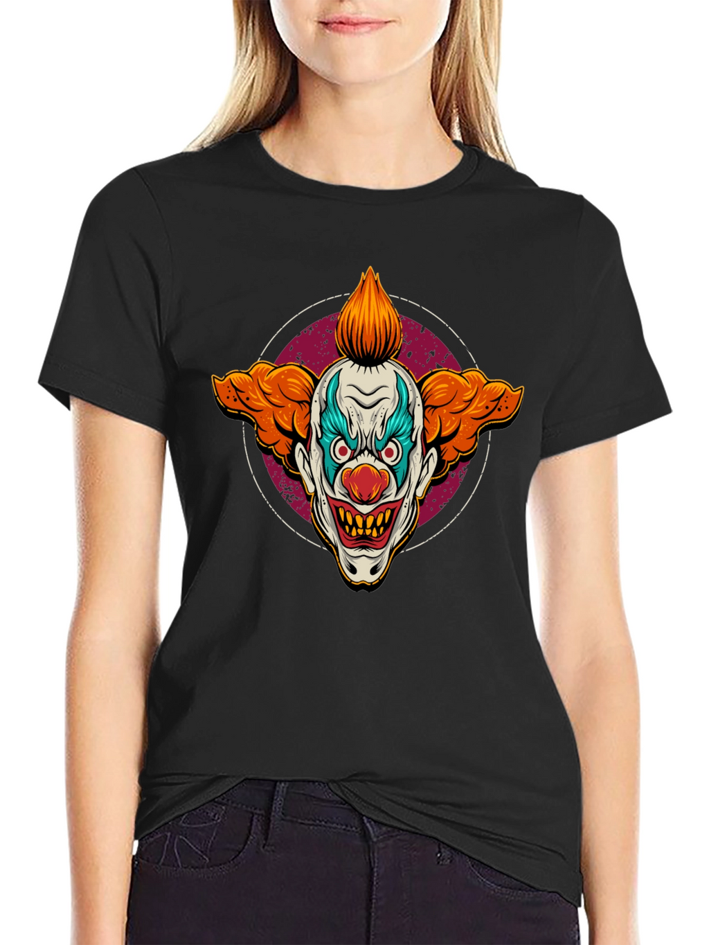 Scary Clown Graphic Print Black T-Shirt