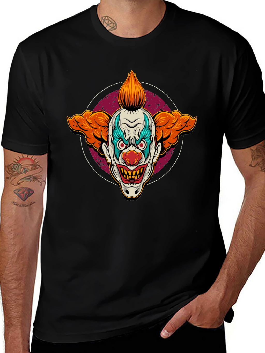 Scary Clown Graphic Print Black T-Shirt
