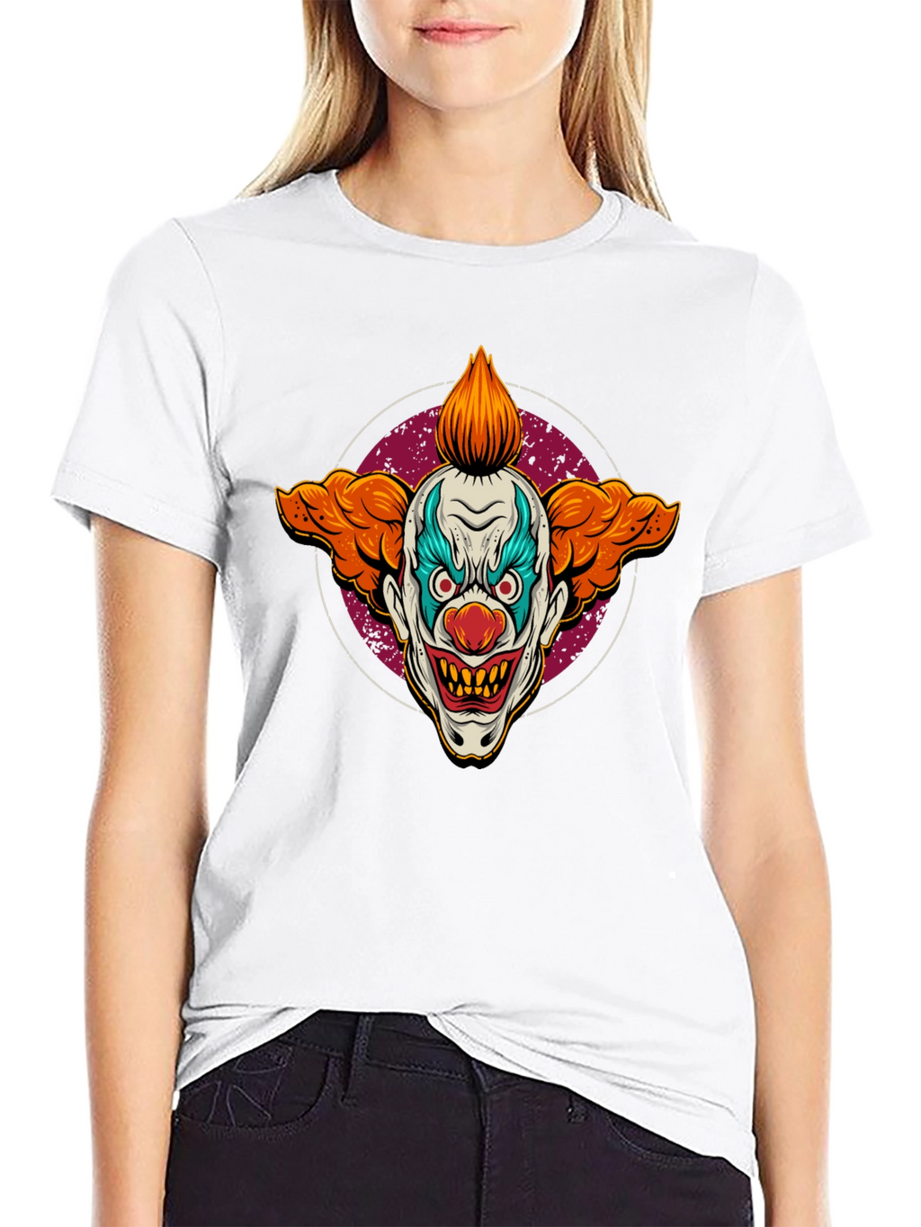 Scary Clown Graphic Print Black T-Shirt