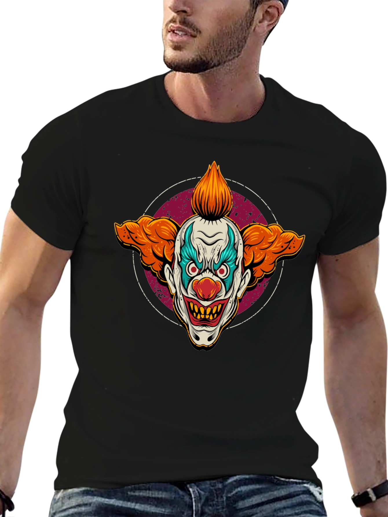 Scary Clown Graphic Print Black T-Shirt