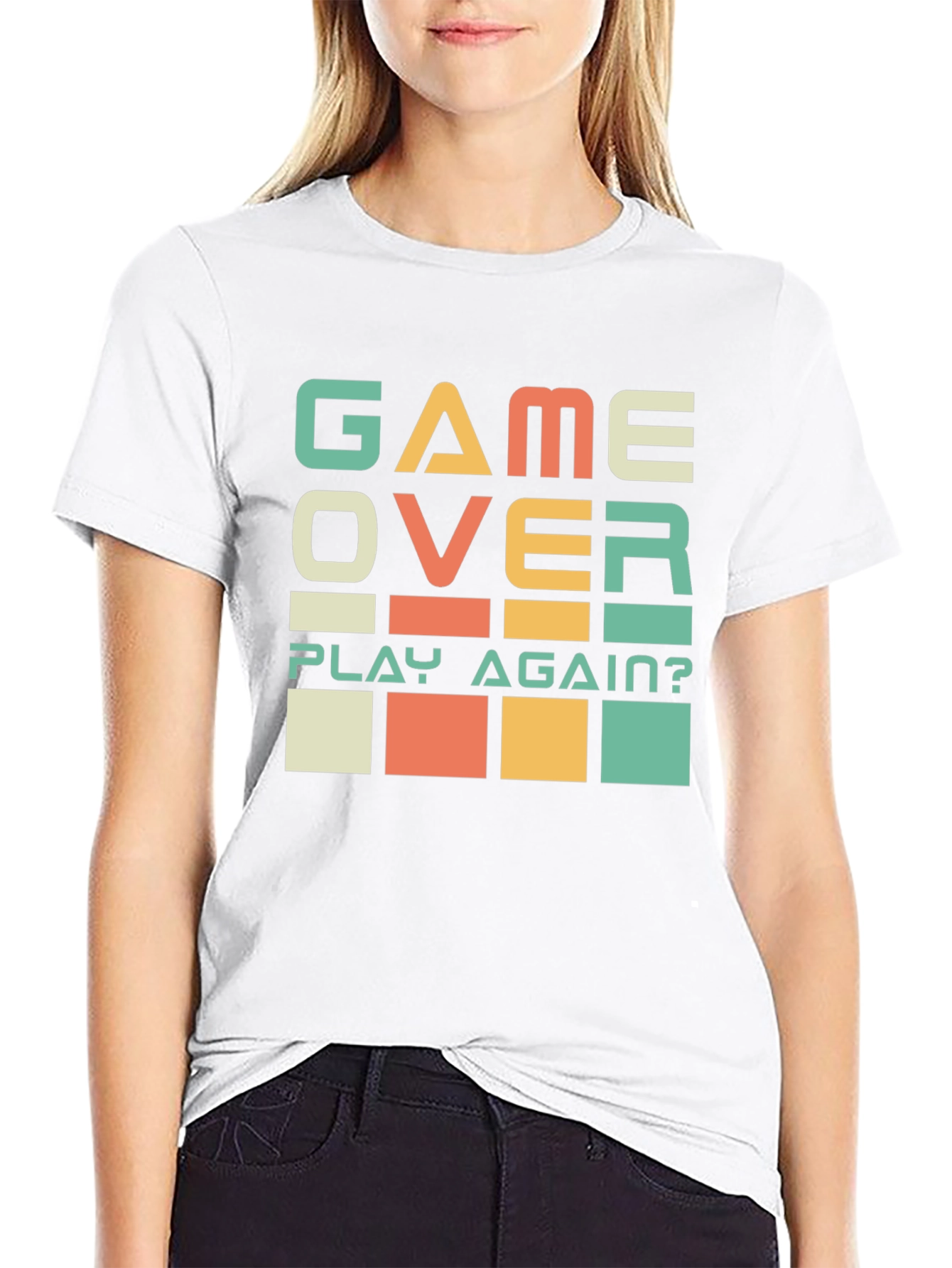 Game Over? Play Again? Black Graphic T-Shirt