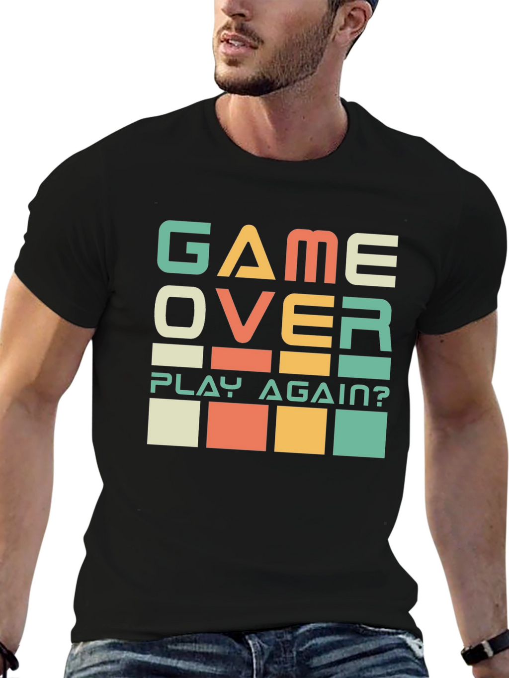 Game Over? Play Again? Black Graphic T-Shirt