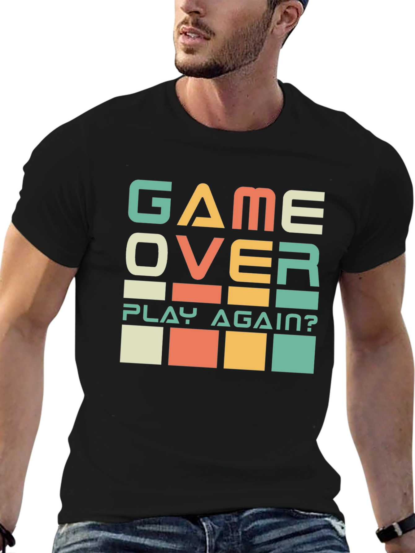 Game Over? Play Again? Black Graphic T-Shirt