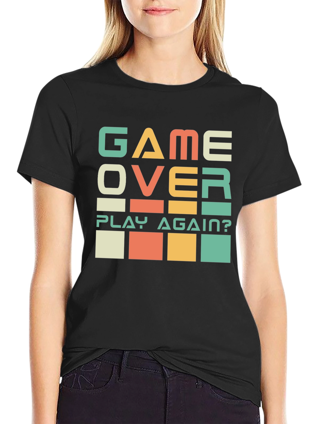 Game Over? Play Again? Black Graphic T-Shirt