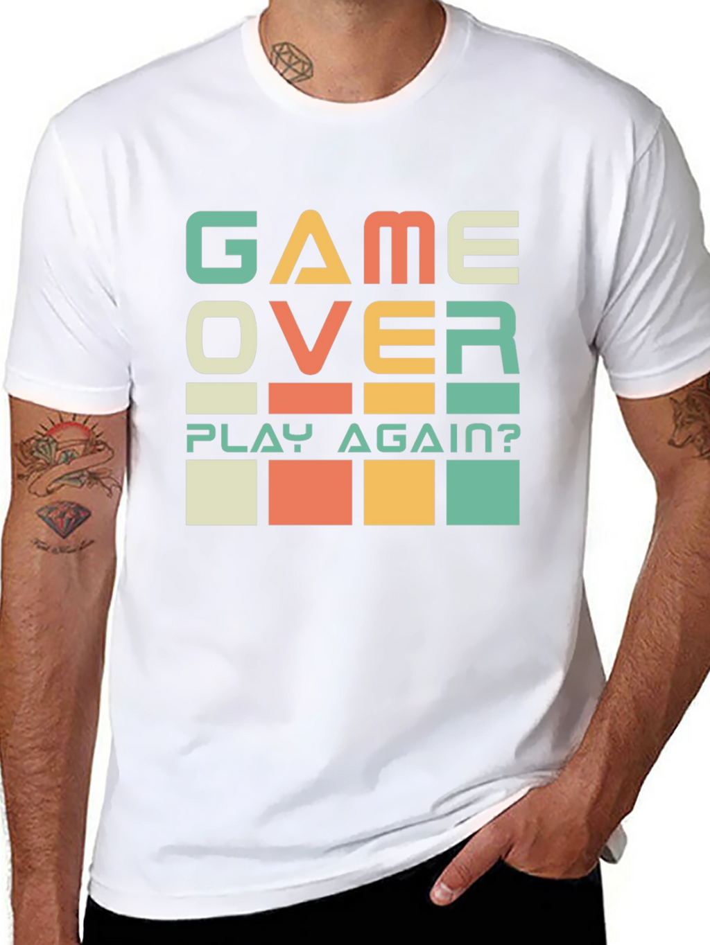Game Over? Play Again? Black Graphic T-Shirt
