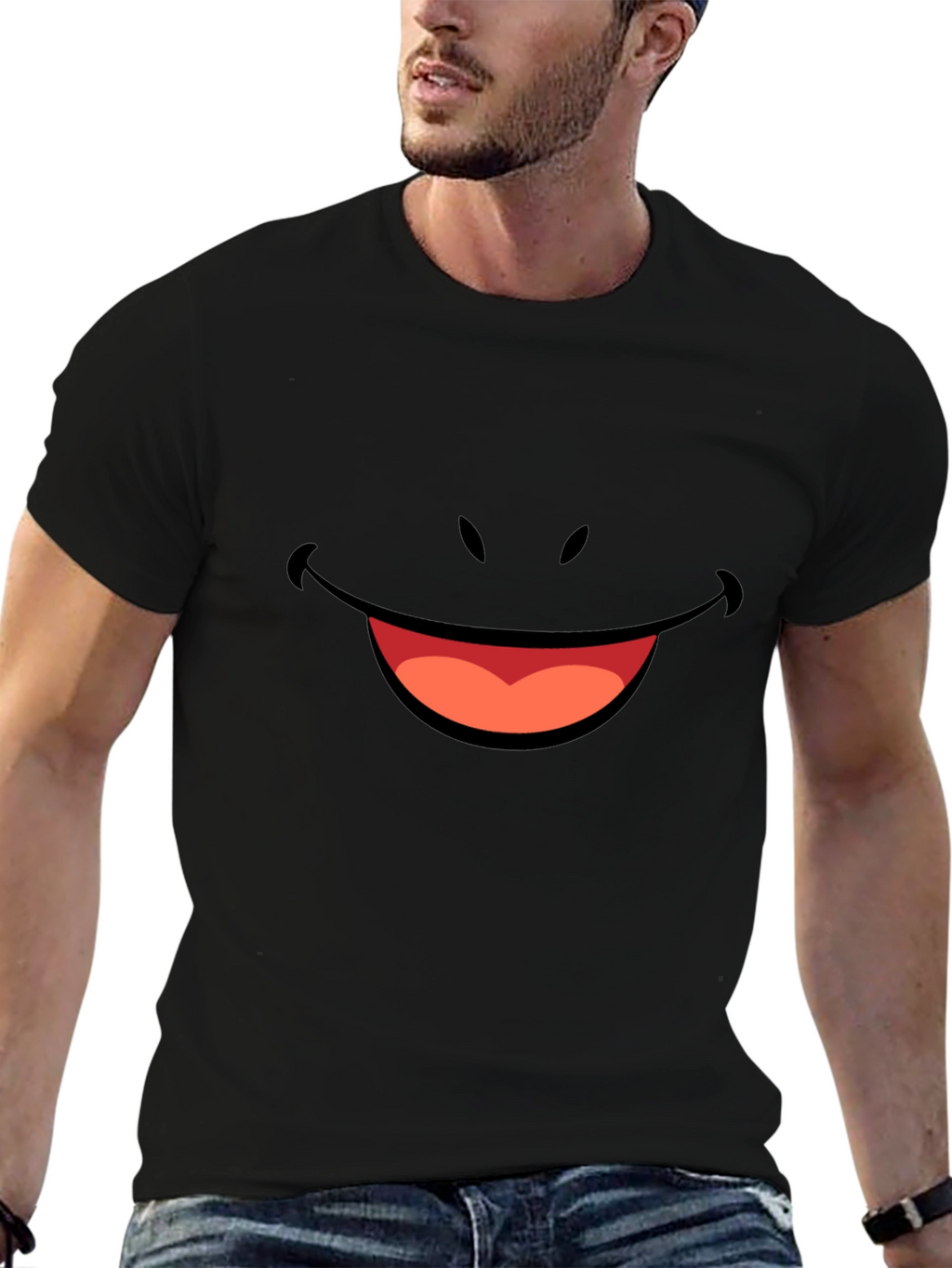 Smiley Face Graphic Tee - Black Comfort Fit