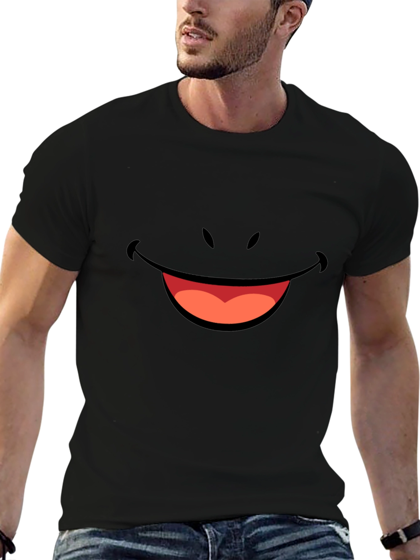 Smiley Face Graphic Tee - Black Comfort Fit