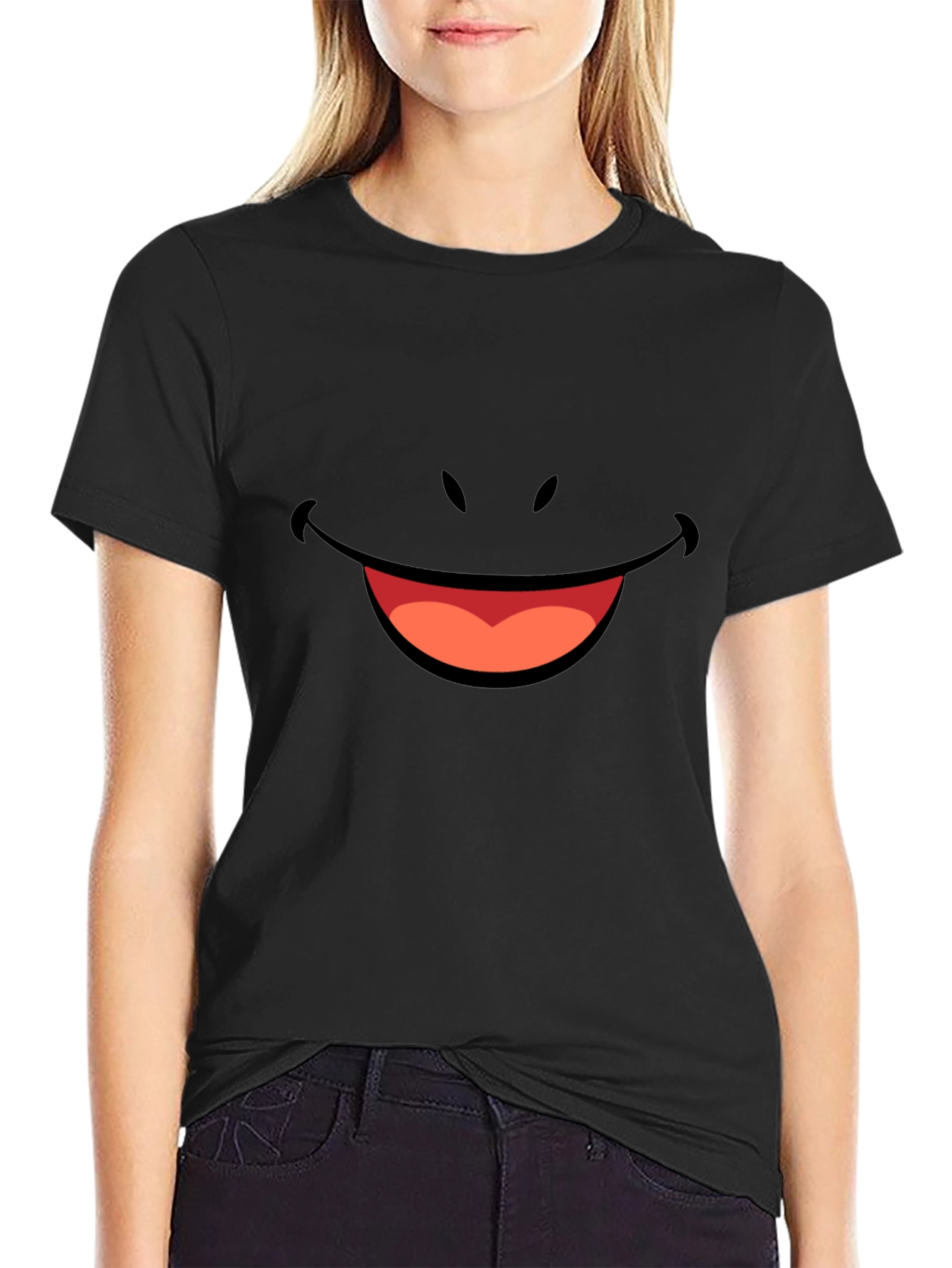 Smiley Face Graphic Tee - Black Comfort Fit