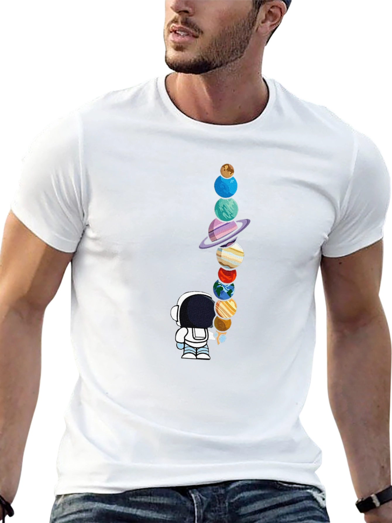 Astronaut Planets Graphic Tee - Space Lovers Black T-Shirt