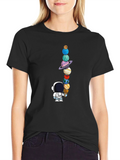 Astronaut Planets Graphic Tee - Space Lovers Black T-Shirt