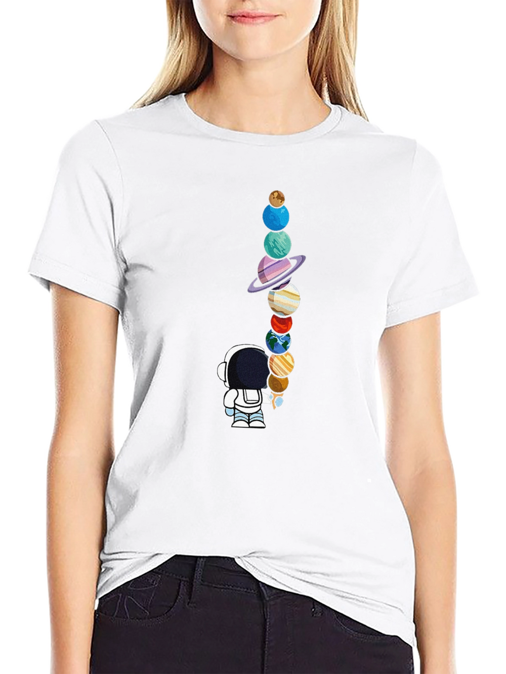 Astronaut Planets Graphic Tee - Space Lovers Black T-Shirt