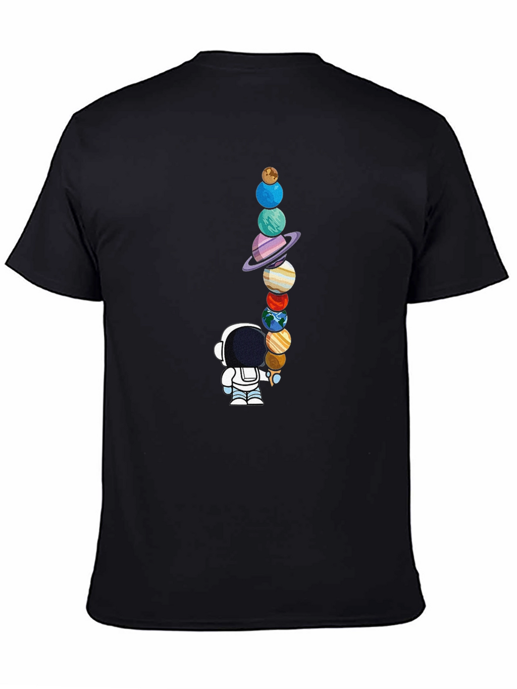 Astronaut Planets Graphic Tee - Space Lovers Black T-Shirt