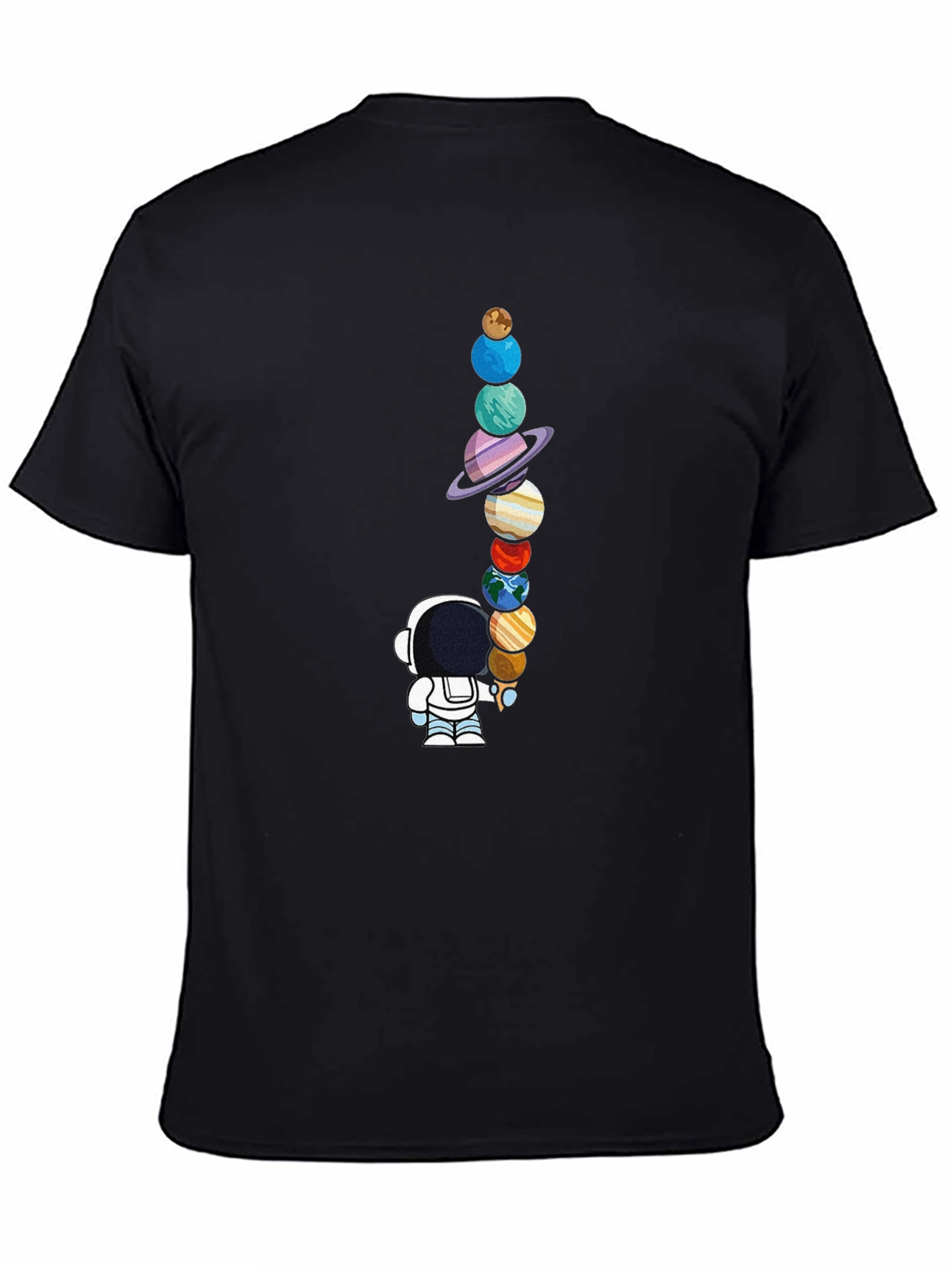 Astronaut Planets Graphic Tee - Space Lovers Black T-Shirt